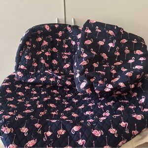 Vera Bradley Pink Flamingo Print Quilted Bag Three Piece Set
